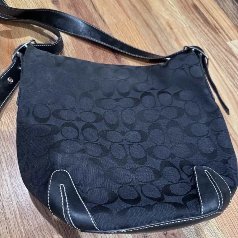 Coach Black Bucket Signature Shoulder Bag M055-6076 Authentic